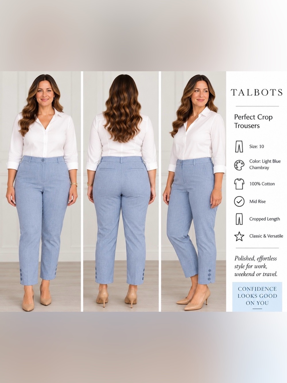 Talbots Perfect Crop Trousers Cropped Cotton Pants in Blue Size 10